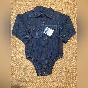 Rugged Butt baby boys dark jean long sleeve collared onesie